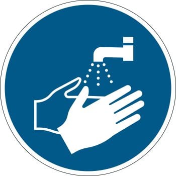 Pakollinen irrotettava tarra "Pese kädet".
