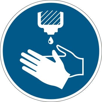 Pakollinen tarra "Desinfioi kätesi" irrotettava