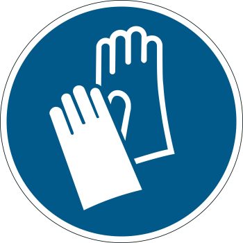 Pakollinen tarra "Käytä suojakäsineitä" irrotettava
