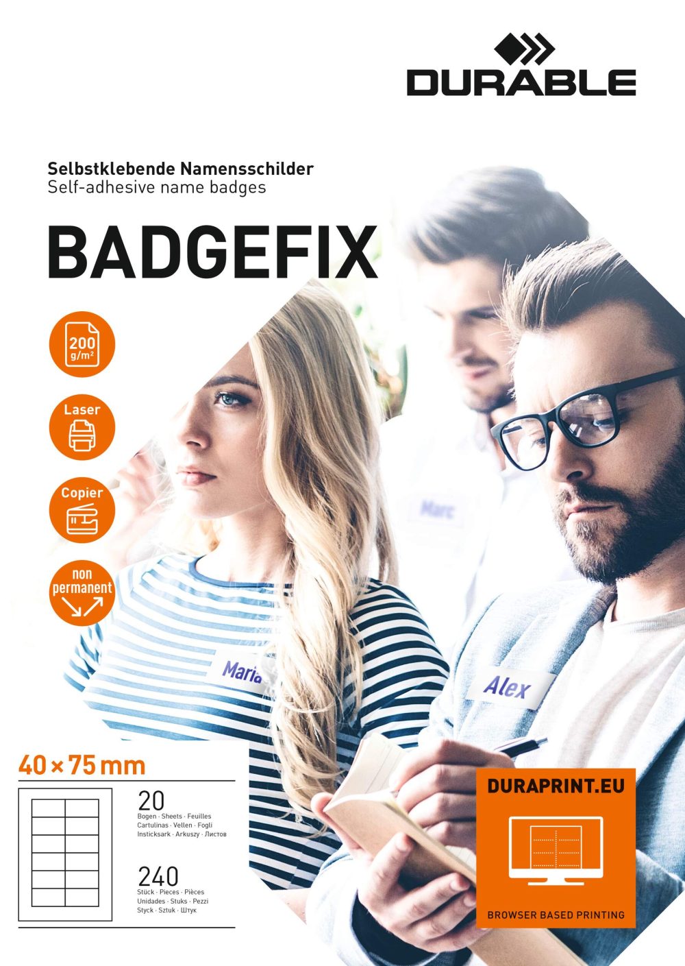 Namensschild BADGEFIX 40x75, selbstklebend