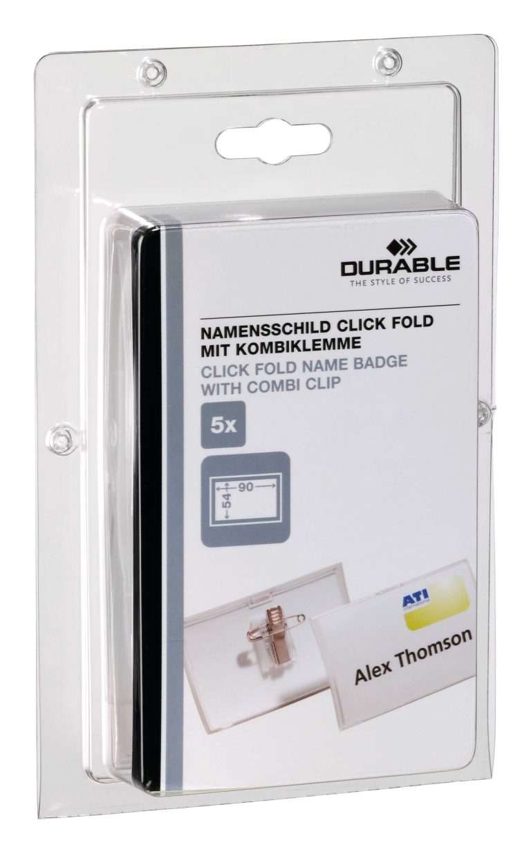 Navneskilt CLICK FOLD 54x90, pin/clip 5-pak