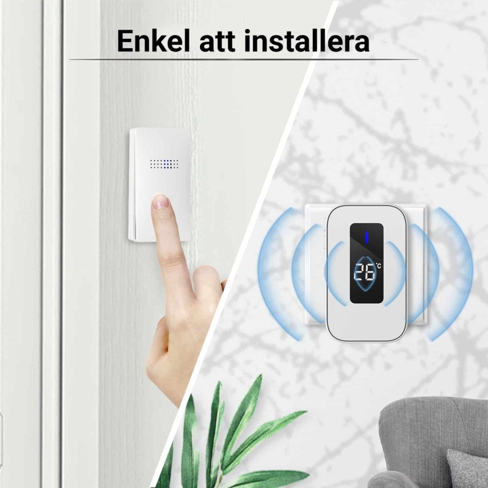 Trådlös dörrklocka Batterifri med inomhus temperaturgivare - 150 meter fri luft Utbyggbar med fler mottagare - Image 5