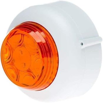 Baliza LED Cranford Controls VXB-12V-SB-WB-AL de 12 V con carcasa blanca y lente amarilla, base poco profunda