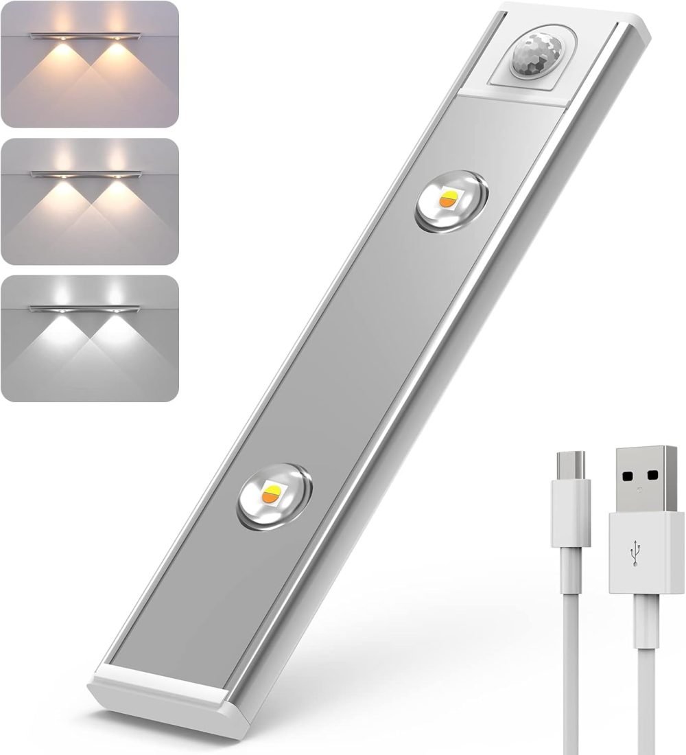 Listwa świetlna 20CM LED Lampa z czujnikiem ruchu - Idealne oświetlenie garderoby i szafek Srebrny