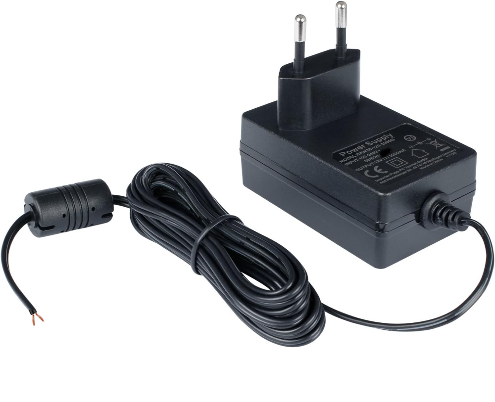 Strømadapter 12V 2A til Ajax StreetSiren - Sort med 2,4 meter kabel