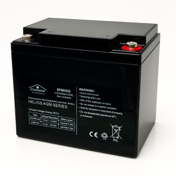 12V 45Ah AGM-batteri (VRLA) – HELIOS, designlivslängd 8–10 år