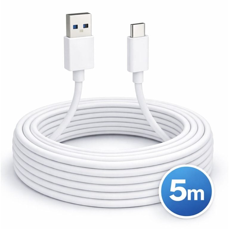 USB C-kabel 5 m – USB-A til USB-C strømkabel (ekstra langt forenkler montering og tilslutning)