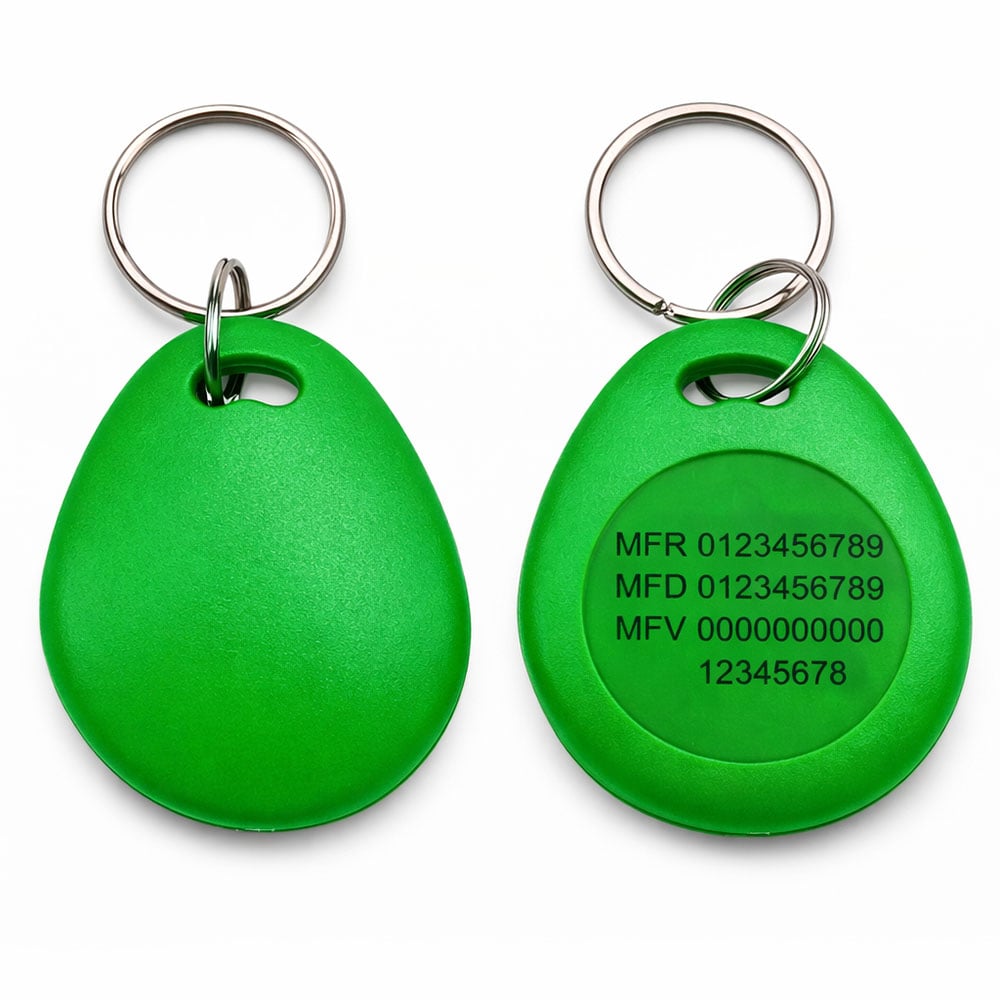 Étiquette porte-clés verte Mifare 1k Droppen – Numéros de système prêts à l'emploi (Mifare 13,56 MHz)