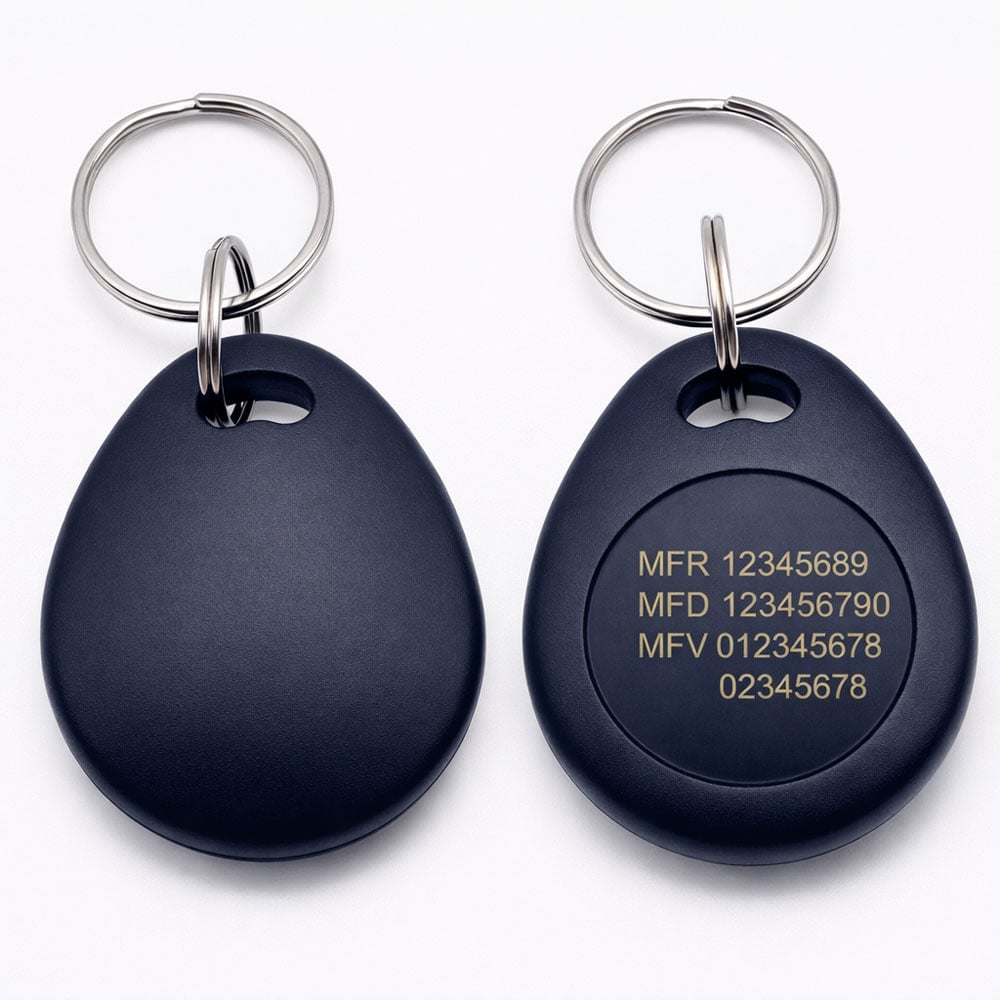 Mifare 1k Droppen Svart Nyckelbricka – Färdiga systemnummer (Mifare 13,56 MHz)