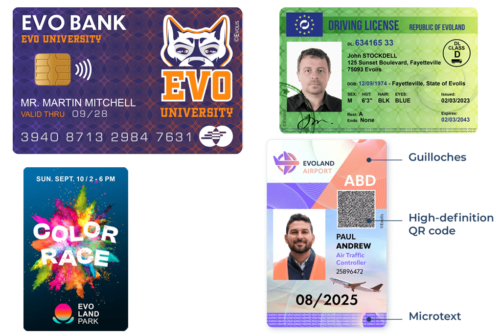 Exempel på kort utskrivna med Evolis Agilia