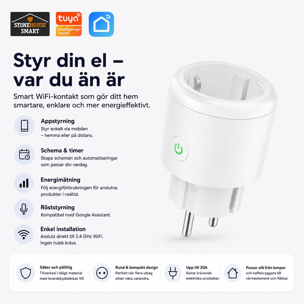 Stonehouse Smart WiFi Smart Plug 20A Rund Vit - Billede 4