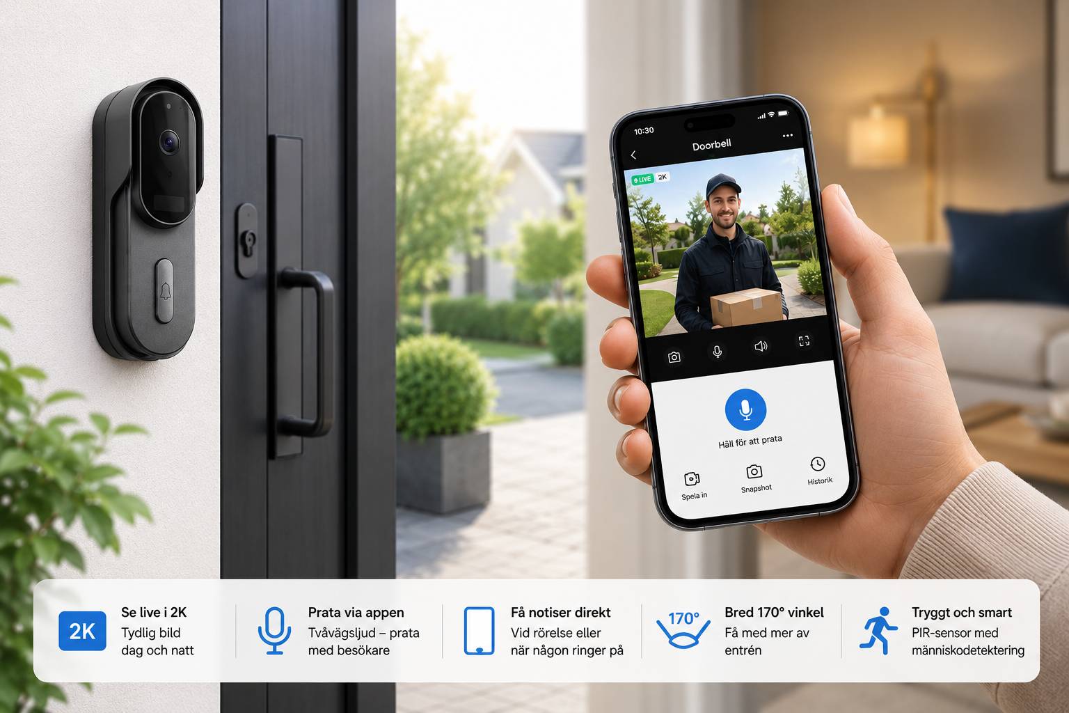 Smart videodörrklocka med mobilstyrning