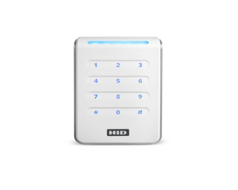 Czytnik kart RFID HID Signo 40K w kolorze białym z klawiaturą, Bluetooth i NFC