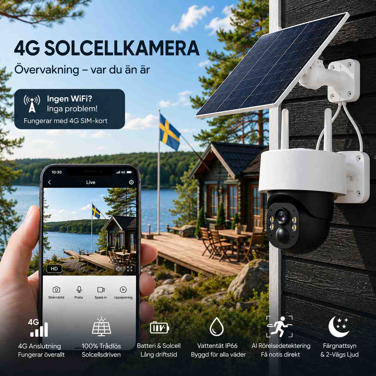 SecureVision 4G Kamera 4MP med Solpanel & C-SIM – PTZ Batterikamera – Bild 2