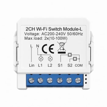 Stonehouse Smart WiFi-relémodul 2-kanals uten nøytralleder med bypasskondensator (inkludert)