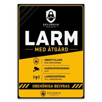 Larmskylt Secureus Warning i A4 och A5, självhäftande aluminium