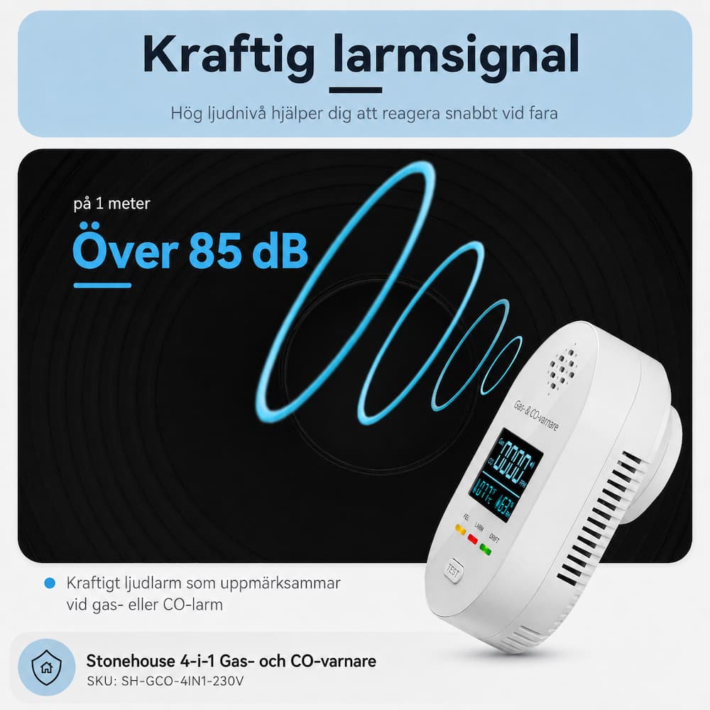Stonehouse 4-i-1 Gas- och Kolmonoxidvarnare 230V med Temperatur och Luftfuktighet - Bild 4