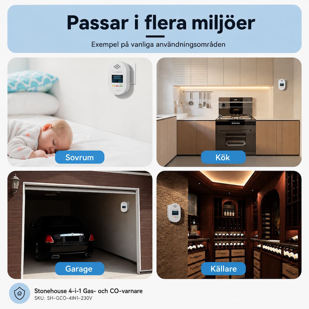 Stonehouse 4-i-1 Gas- och Kolmonoxidvarnare 230V med Temperatur och Luftfuktighet - Bild 5