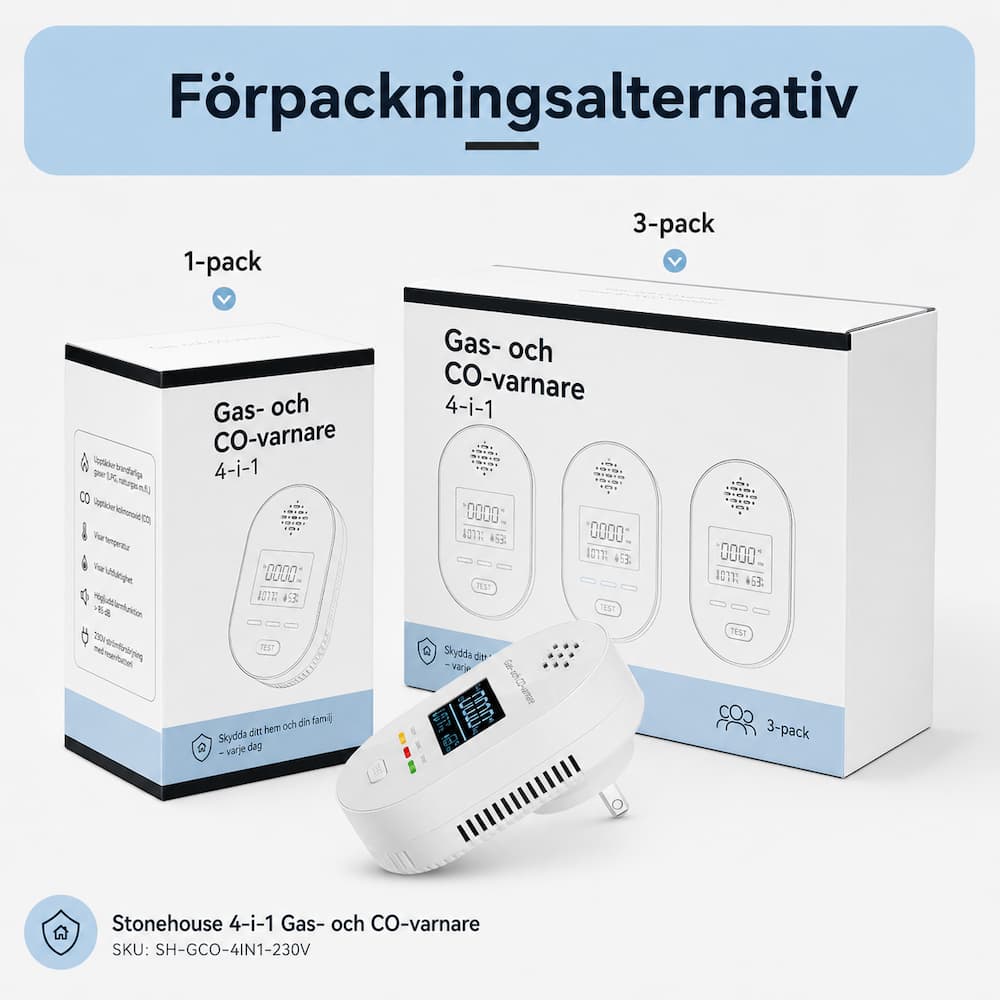 Stonehouse 4-i-1 Gas- och Kolmonoxidvarnare 230V med Temperatur och Luftfuktighet - Bild 7