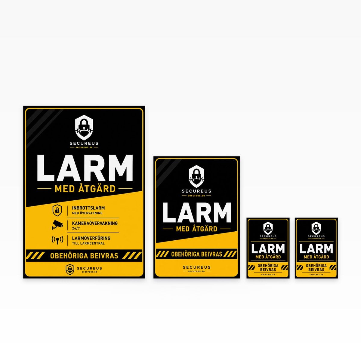 Larmskyltpaket Secureus Warning Aluminium, 4-pack